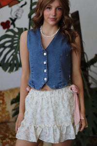 Floral Mini Skirt w/ Shorts in Blush