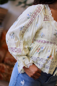 Cottage Core Cream Tie Blouse