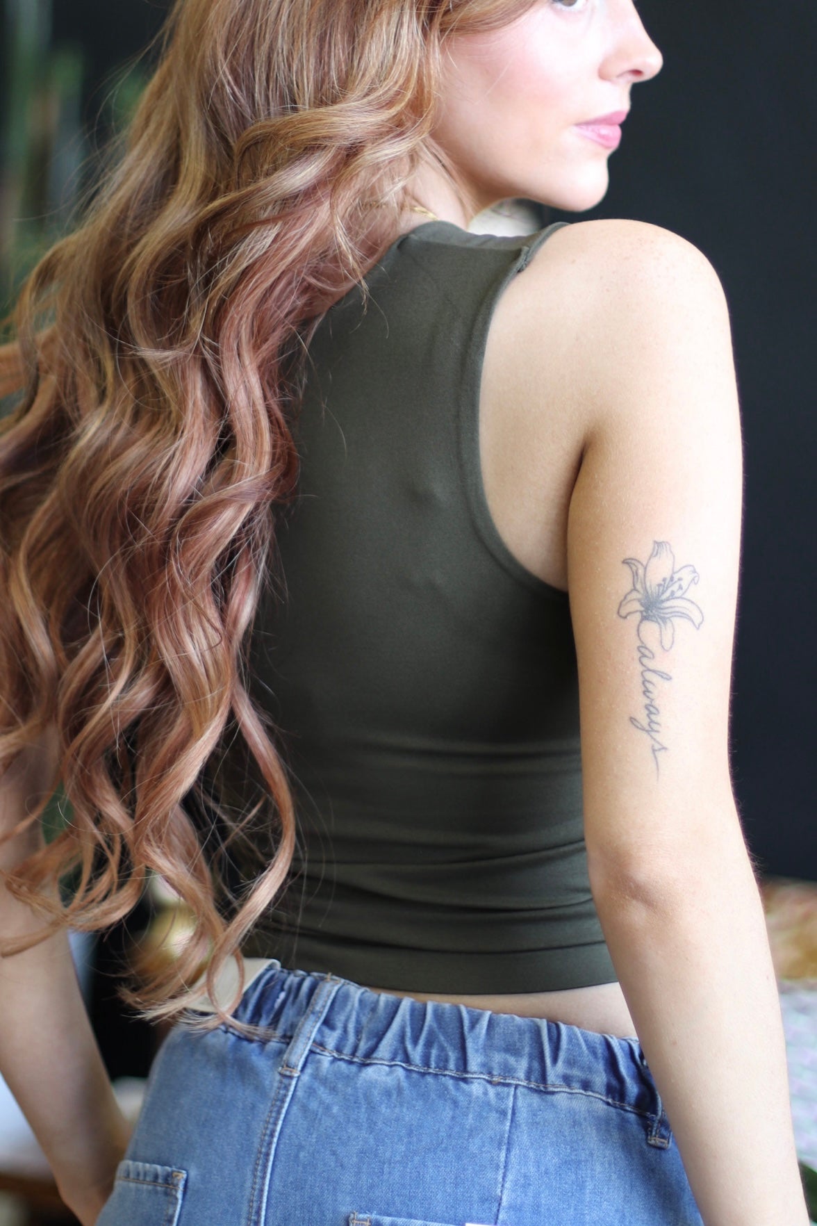 Seamless Crop Tank + Dark Olive