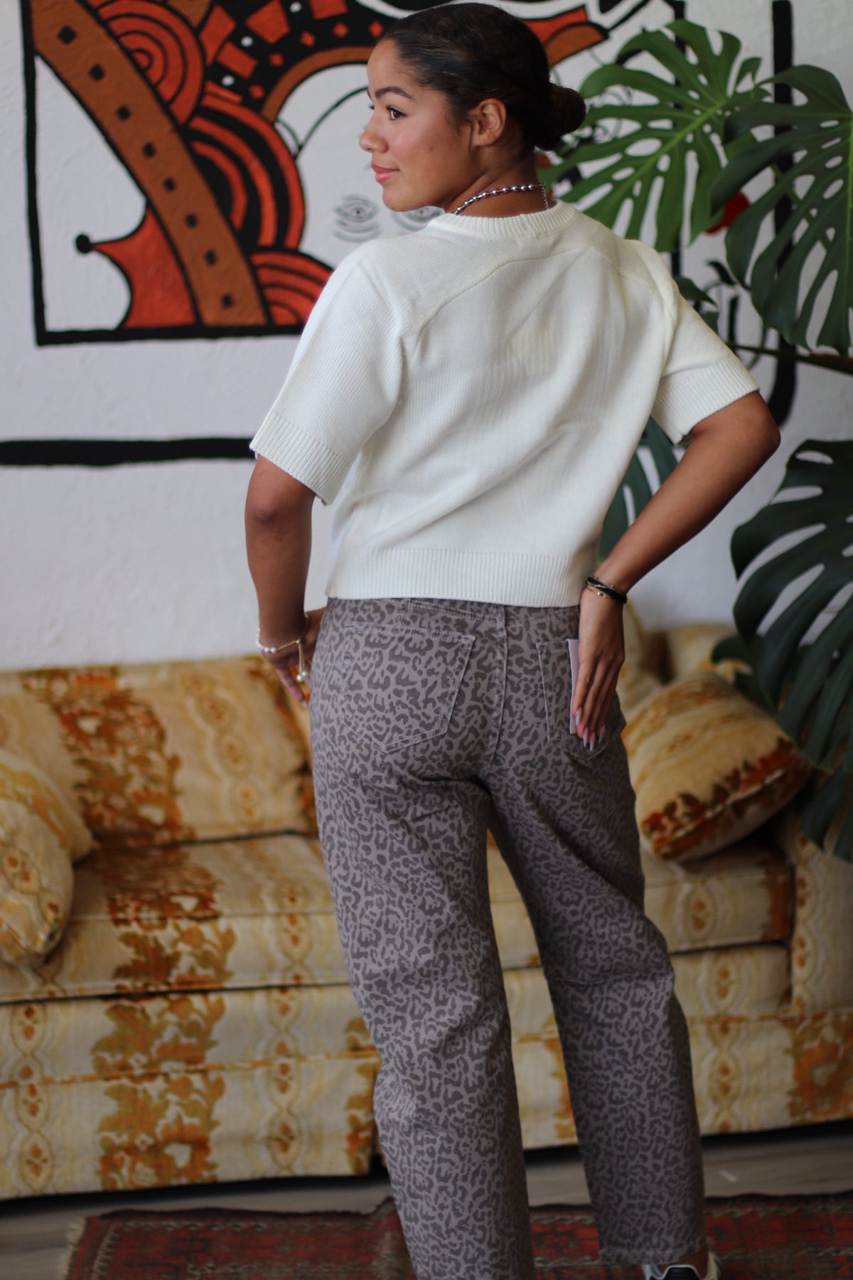 Mellie Short Sleeve 98 Sweater Top + White