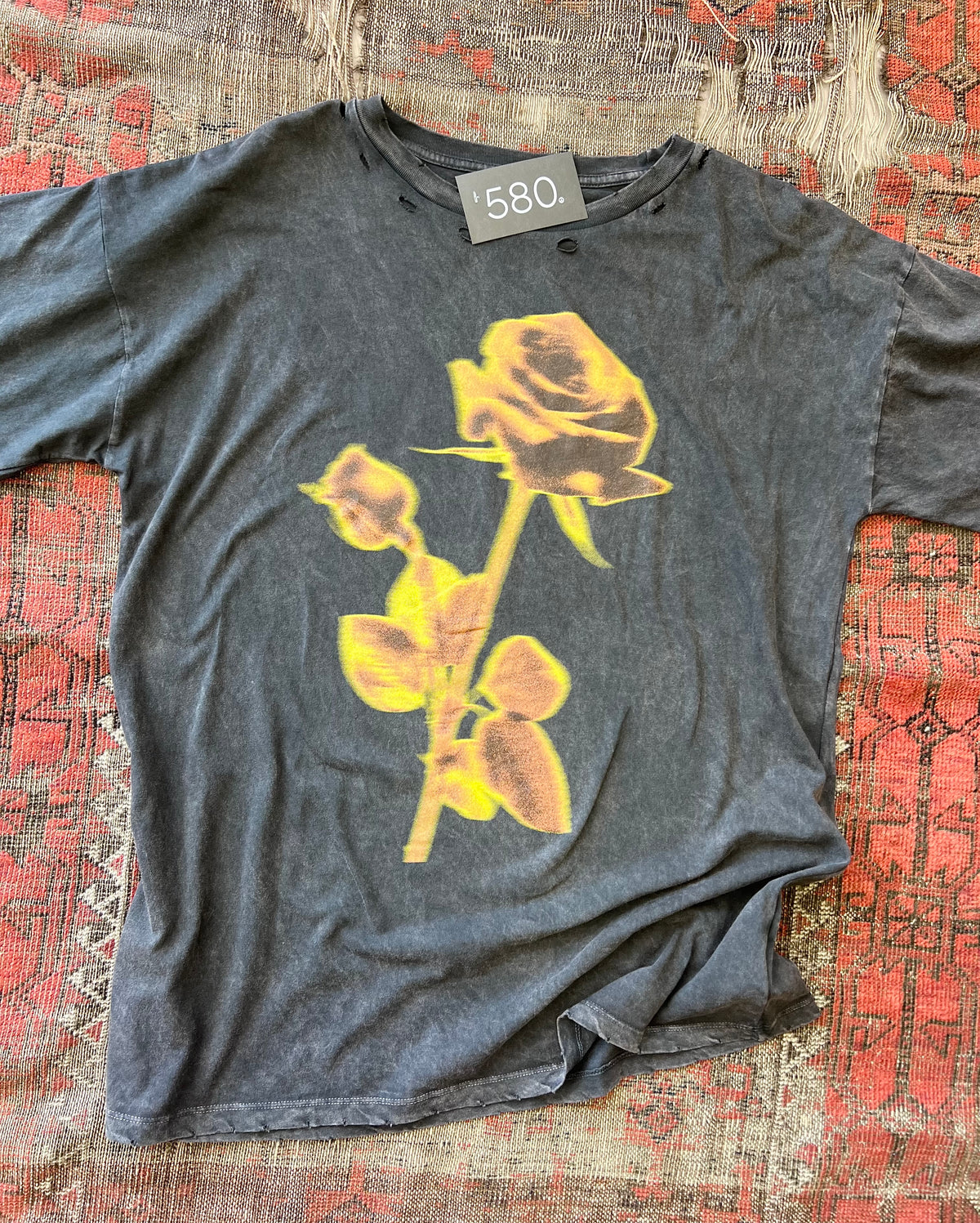Blurry Rose Distressed Vintage-Wash Graphic Tee