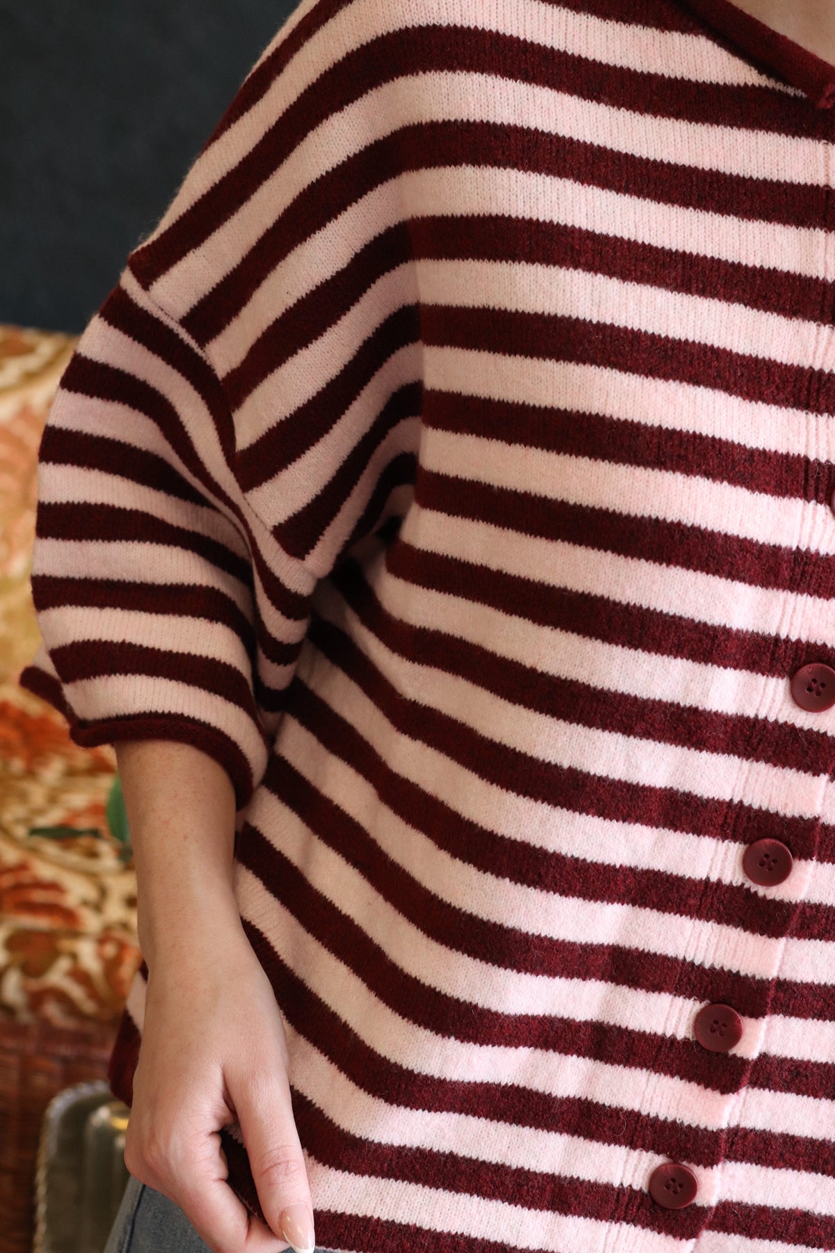 Makinly Burgundy Stripe Cardi