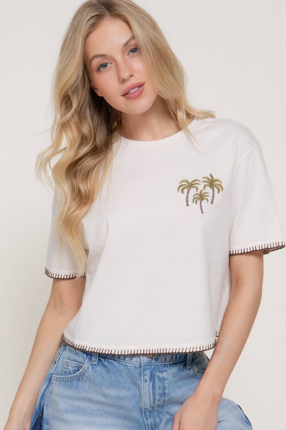 Palm Tree Embroidery Top