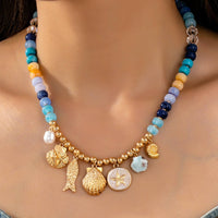 Nautical Blue Beaded Sealife Charm Necklace