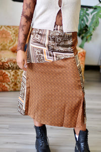 Mixed Print Midi Skirt in Rust