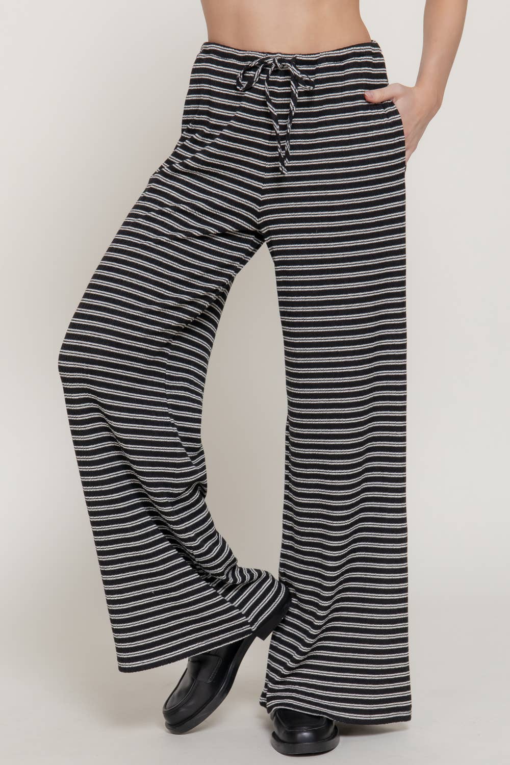 Black Striped Wide Leg Lounge Pants