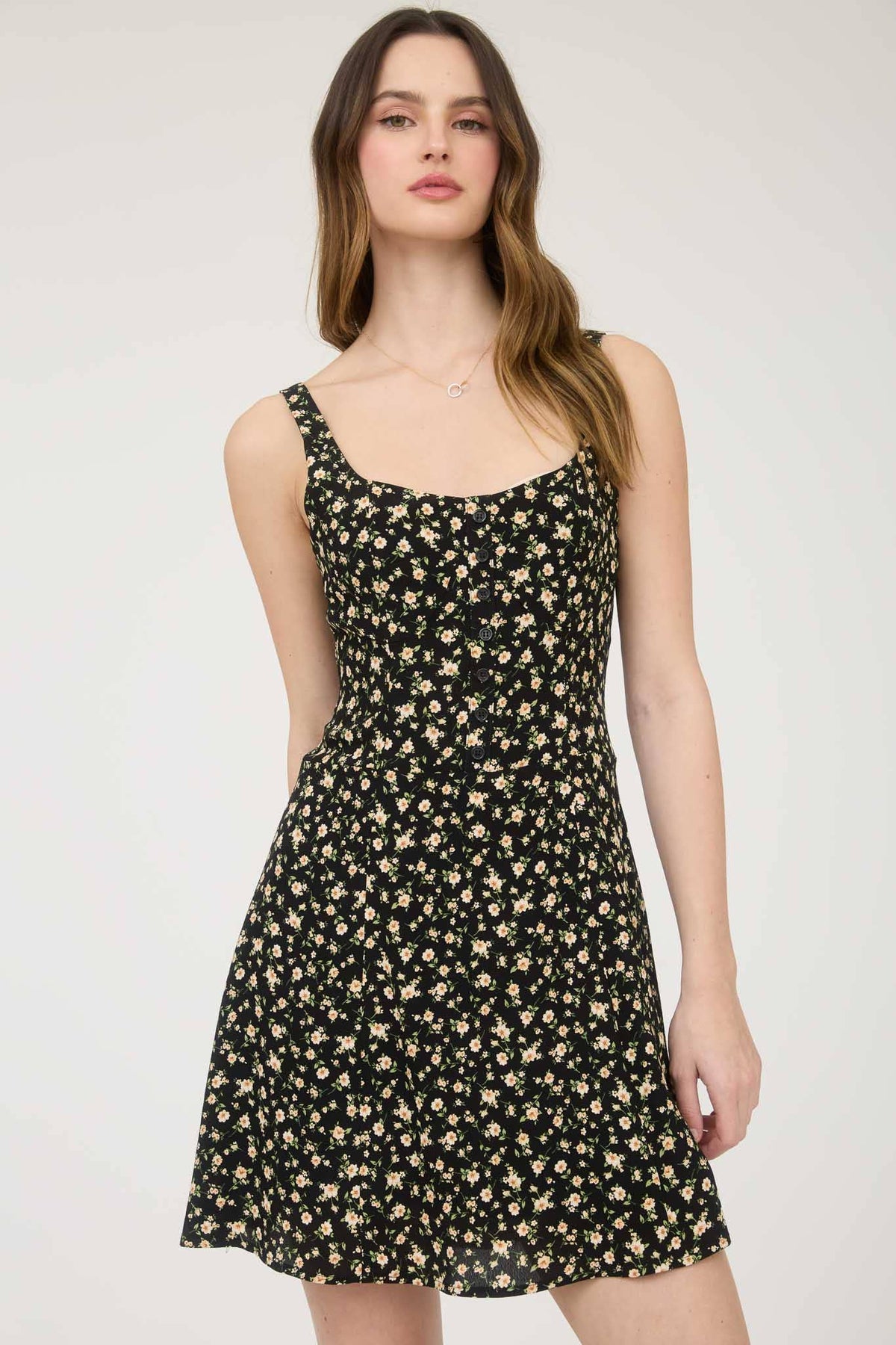 Indie Floral Mini Dress in Black