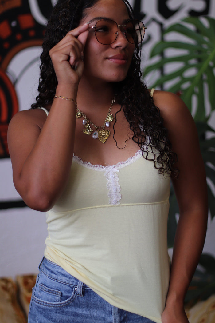 Bonnie Yellow Baby doll Lace Cami Top