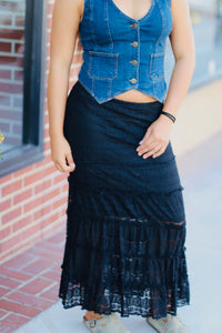 Melanie Mermaid Midi Skirt + Black