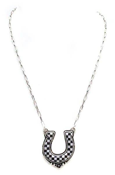Western Checkered Horse Shoe Necklace