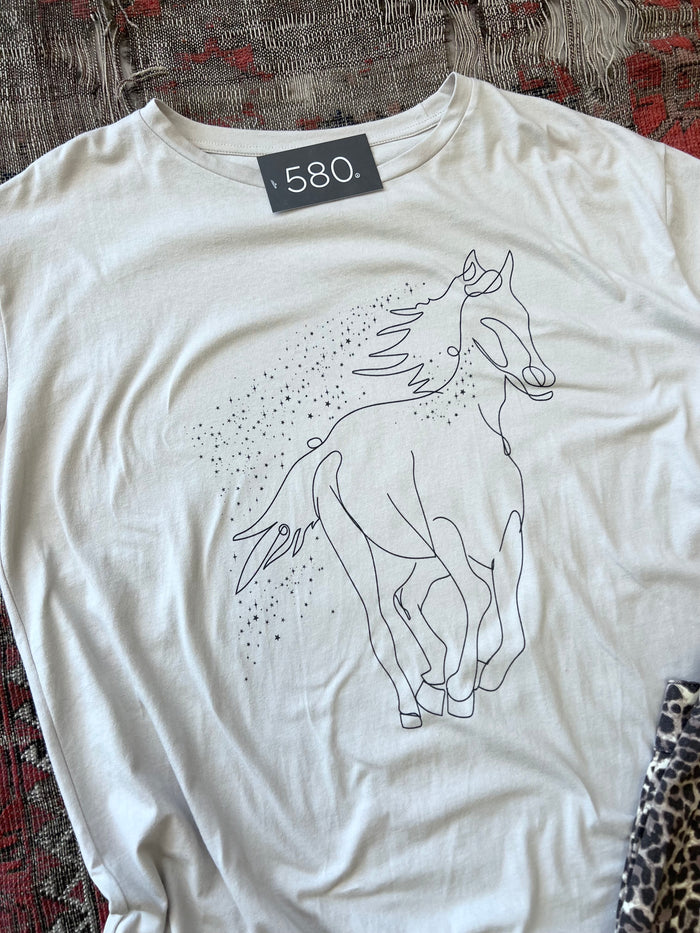 Abstract Horse Vintage-Wash Oversized Western Graphic Tee