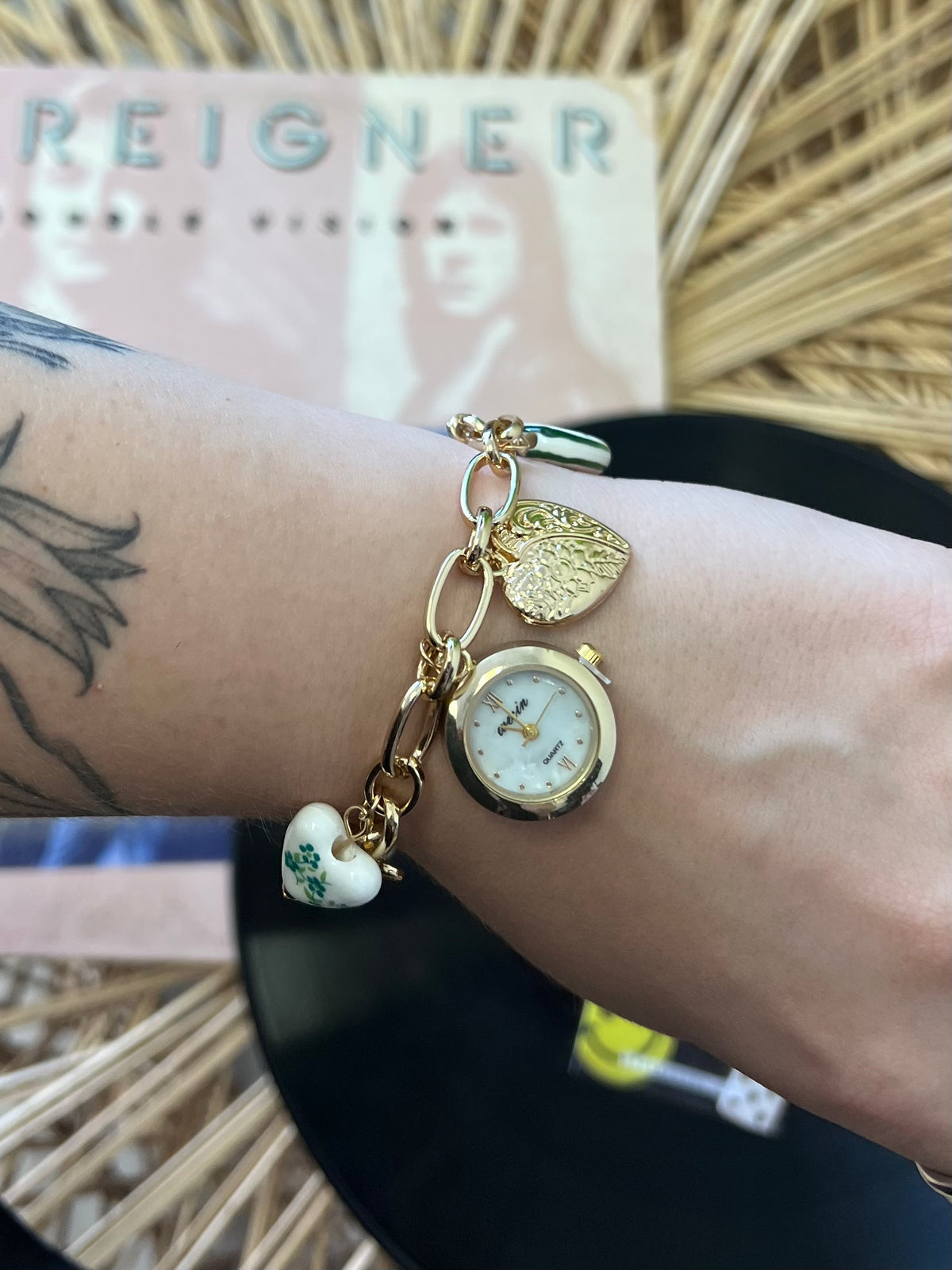 Vintage Green Floral Charm Watch Bracelet