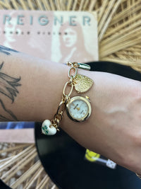 Vintage Green Floral Charm Watch Bracelet