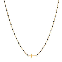 Black Enamel Gold Cross Horizontal Necklace