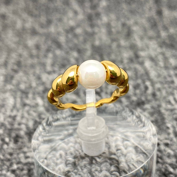 18K Gold Plated Pearl Spiral Ring
