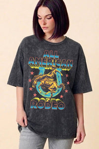 Black Mineral Wash All American Rodeo Graphic Tee