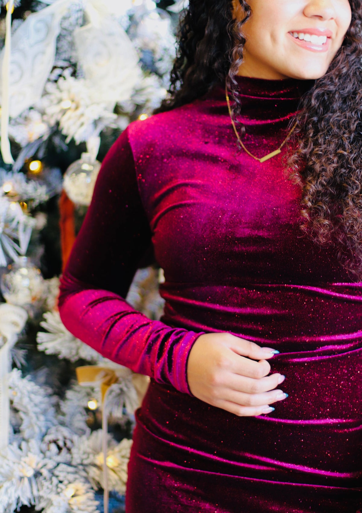 Glitter Velvet Midi Dress + Burgundy
