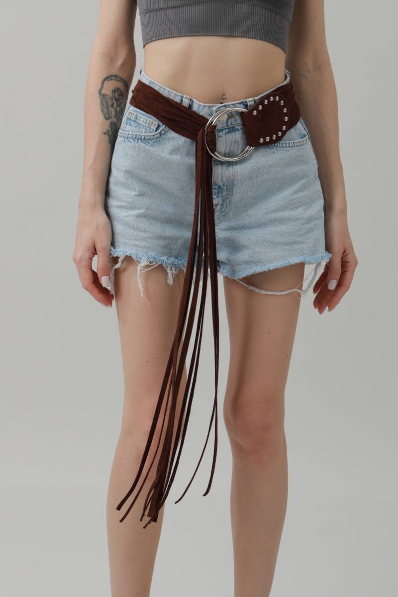 Brown Double Ring Fringe Belt