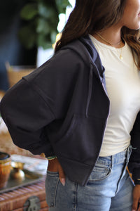 Casual Navy Zip Up Hoodie Jacket