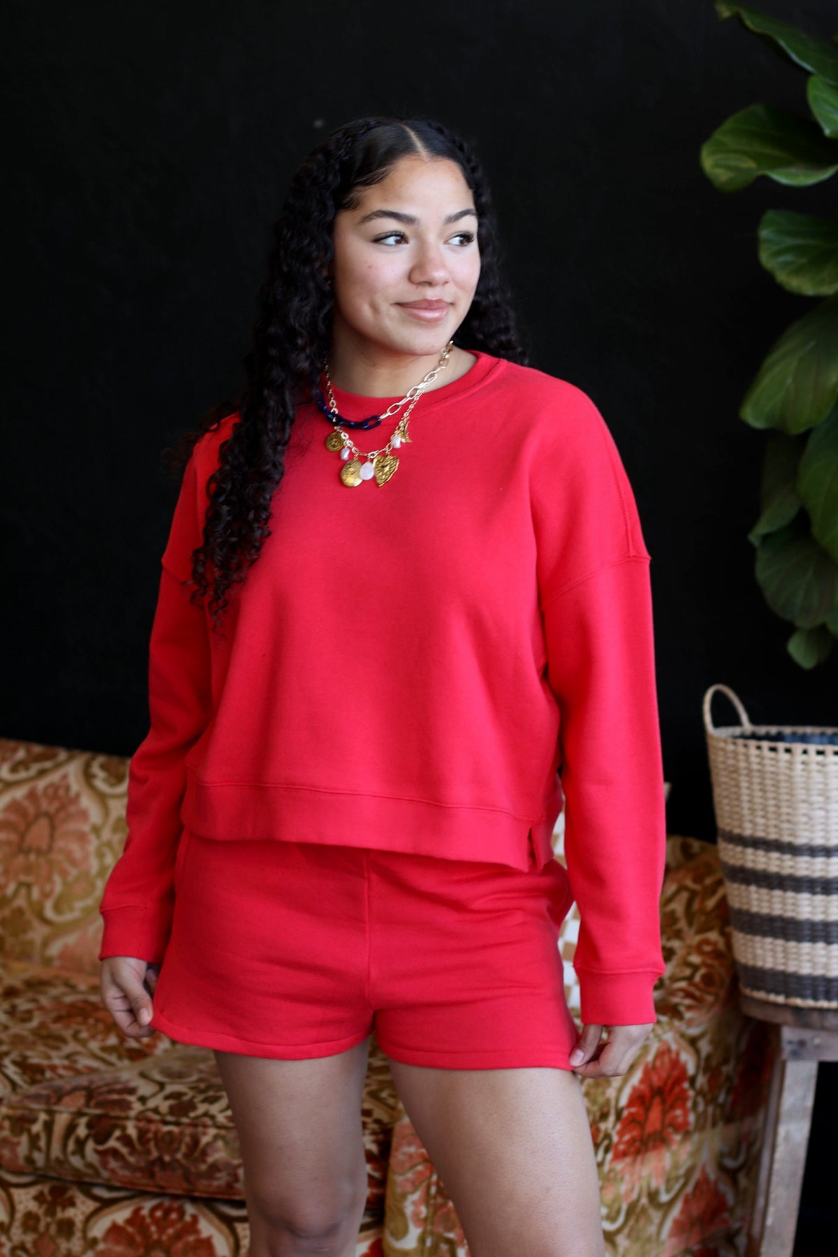 Cozy Sweatshirt & Shorts Set + Red