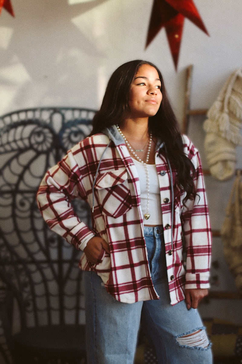 Plaid Hooded Shacket + Ivory/Wine | BF '25