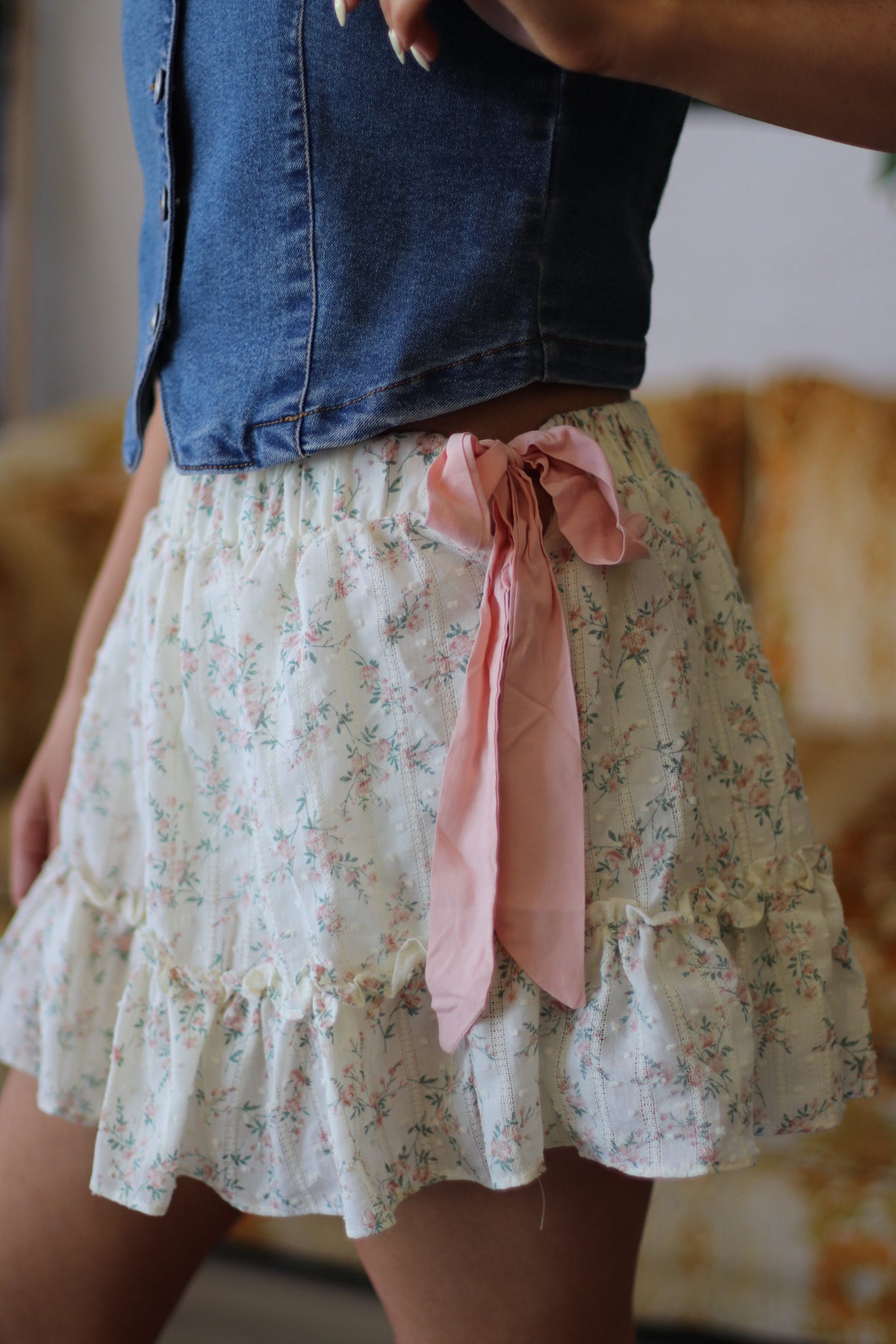 Floral Mini Skirt w/ Shorts in Blush