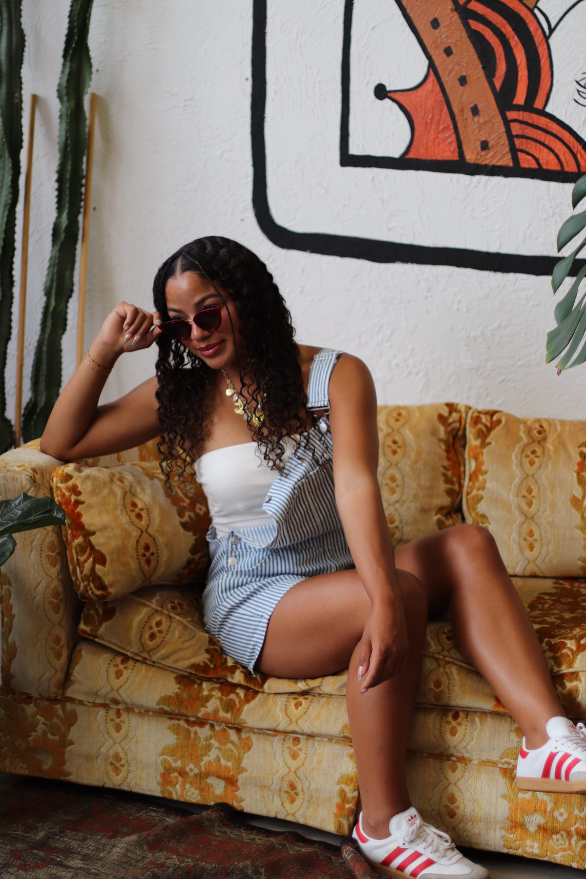 Gabby Striped Bib Short Overalls
