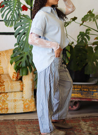 Junie Navy Striped Barrel Denim Pants