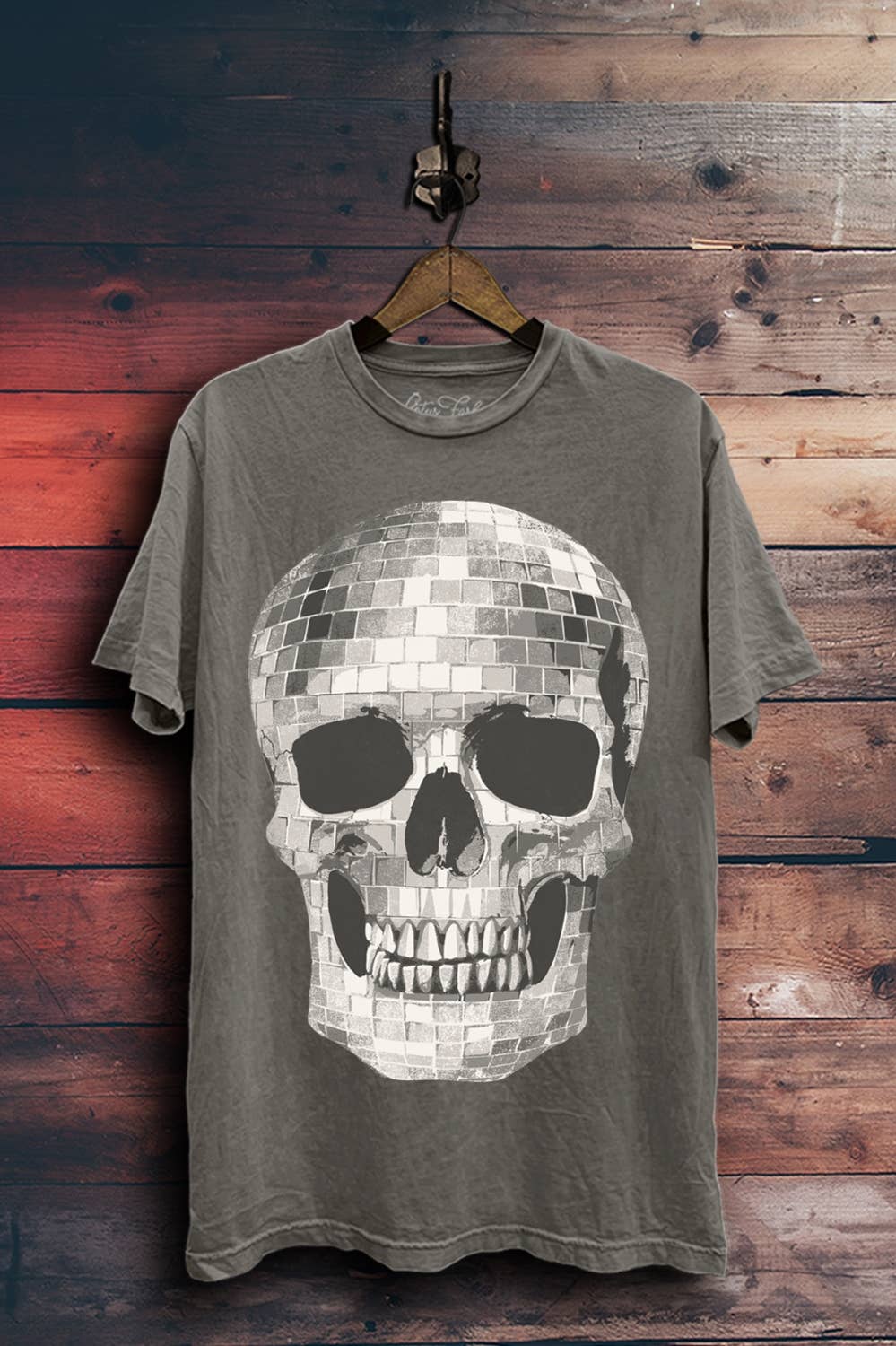 Stone Gray Mineral Wash Disco Ball Skull Graphic Tee
