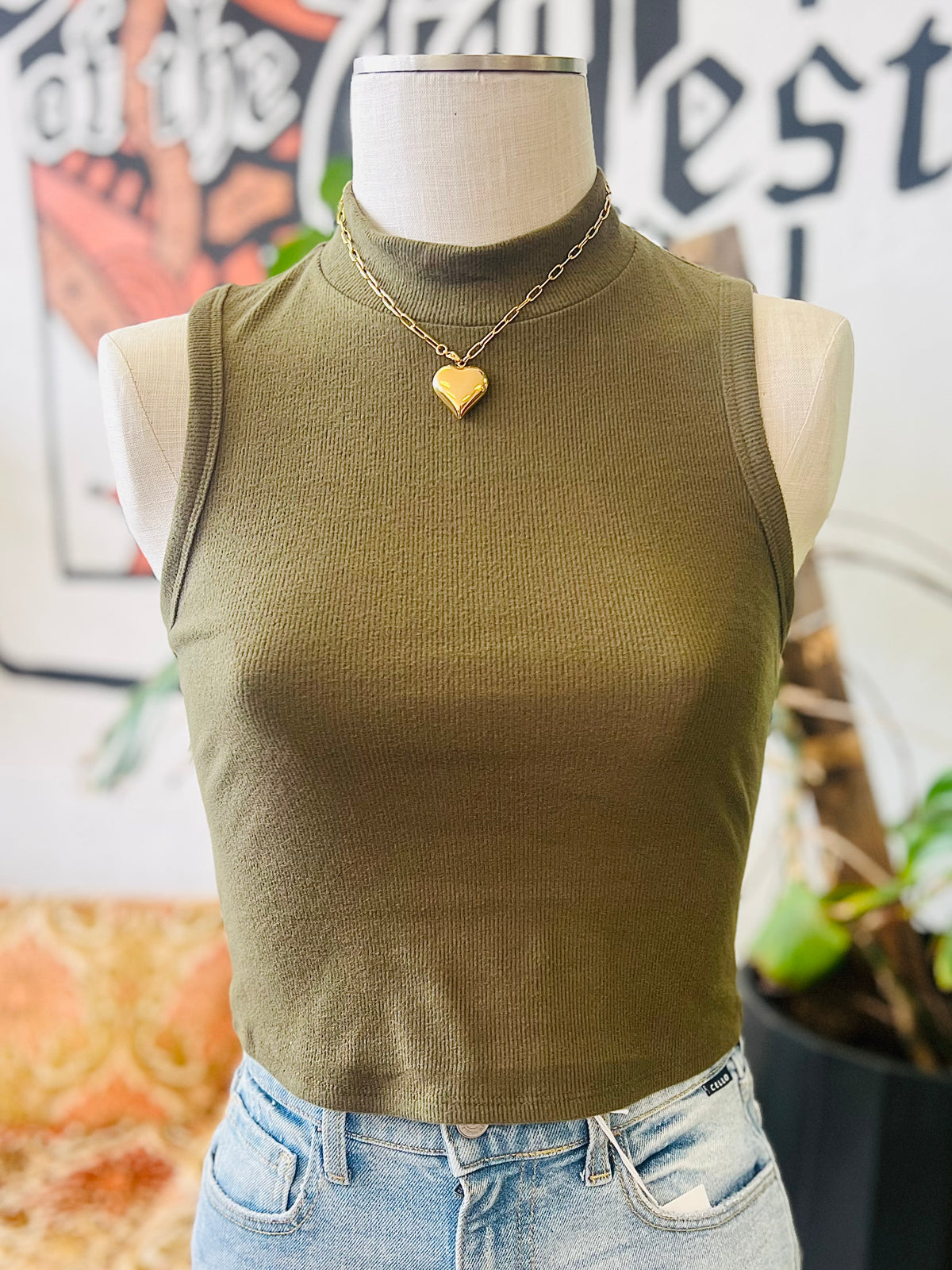 Soft Mock Neck Tank + Olive