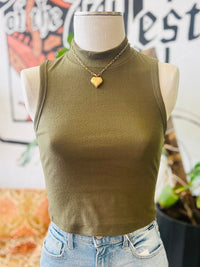 Soft Mock Neck Tank + Olive