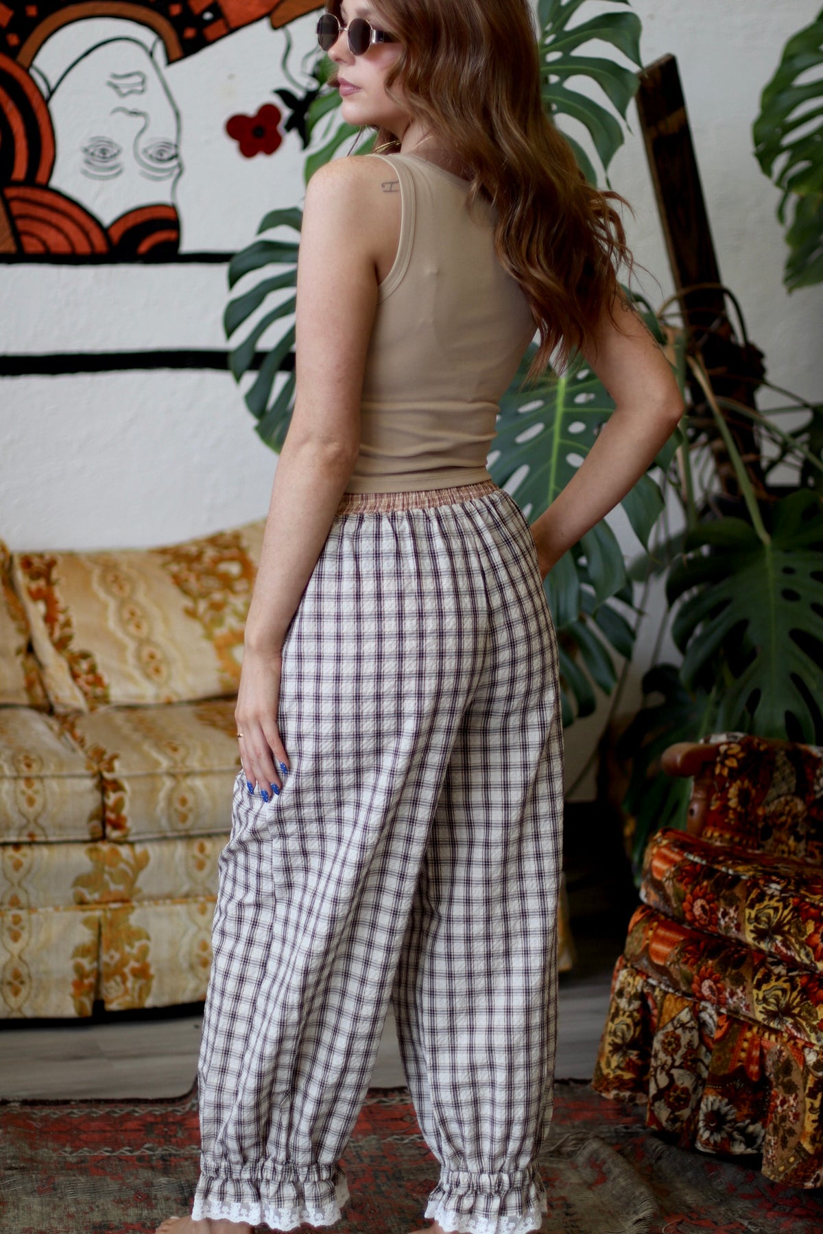 Mystic Plaid Balloon Pants W/ Ruffle Hem