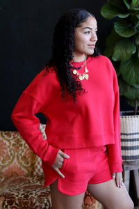 Cozy Sweatshirt & Shorts Set + Red