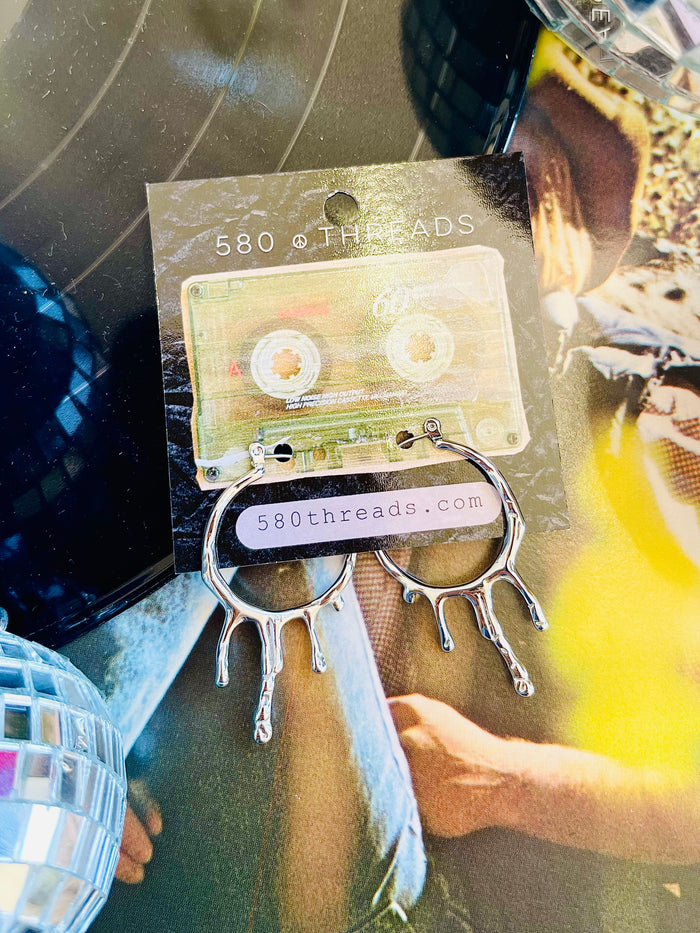 Lava Drop Hoop Earrings in Silver