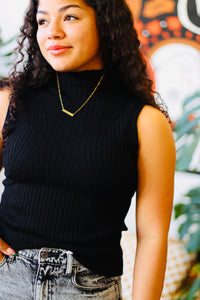 Sleeveless High Neck Ribbed Top + Black