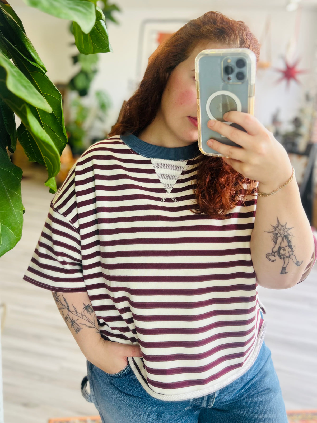 Curve + Burgundy Striped Tee
