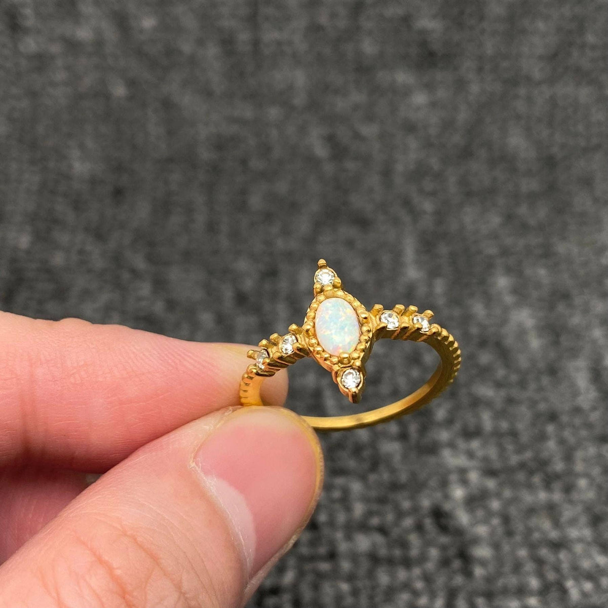 Inlaid CZ & Opal 18K Gold Plated Ring