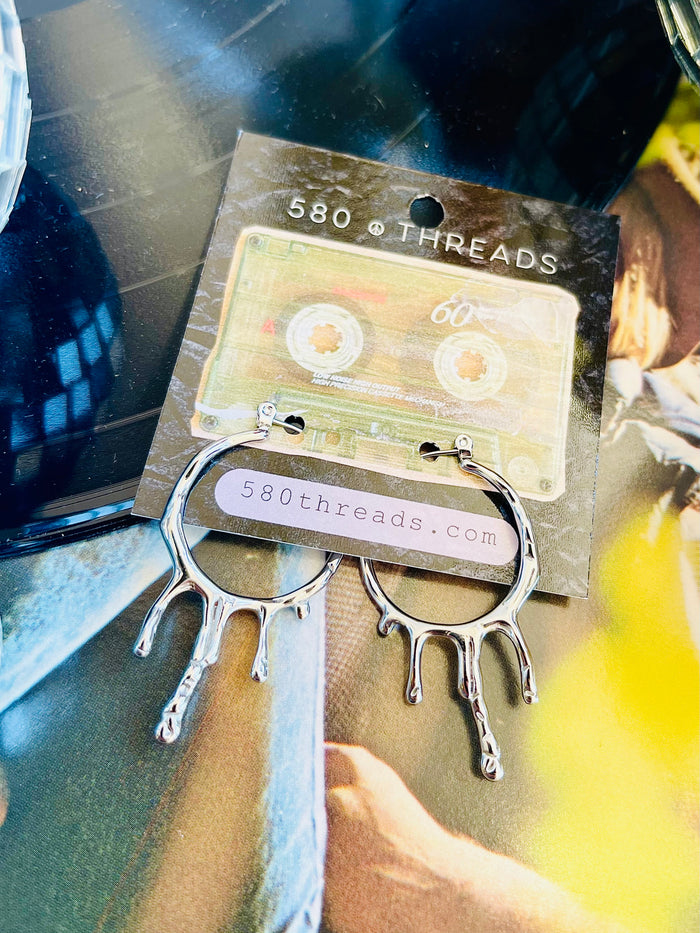 Lava Drop Hoop Earrings in Silver