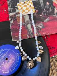 Chunky White Beaded Heart Charm Necklace