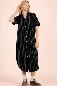 Wander Striped Black Midi Dress