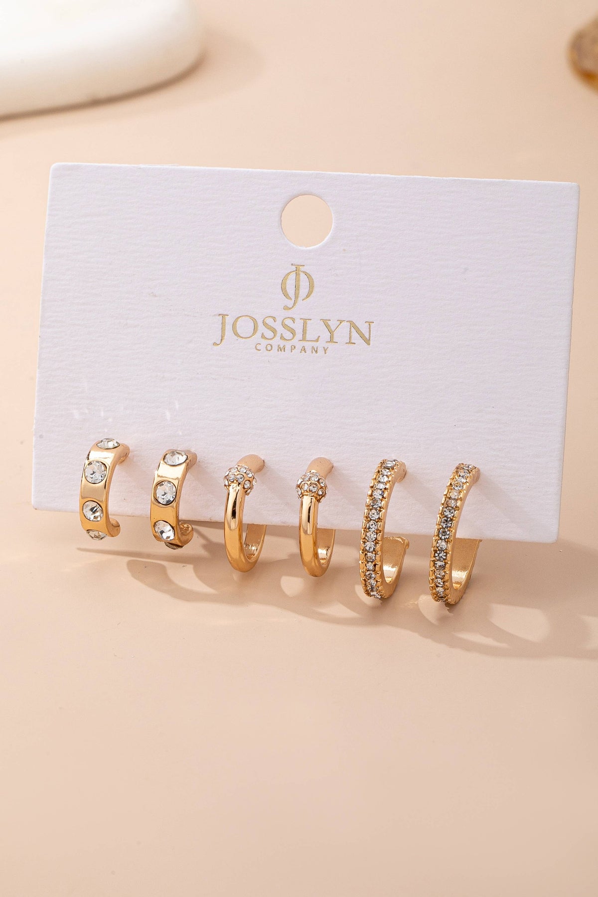 Gold Crystal Huggie Hoop Earring Set Trio