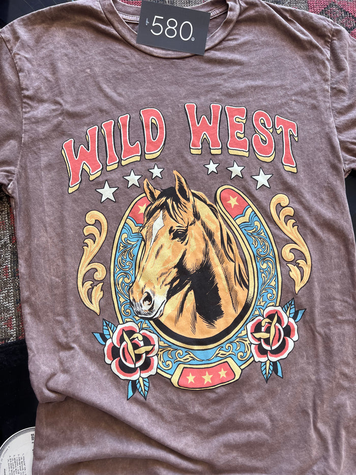 Mocha Mineral Wash Wild West Graphic Tee