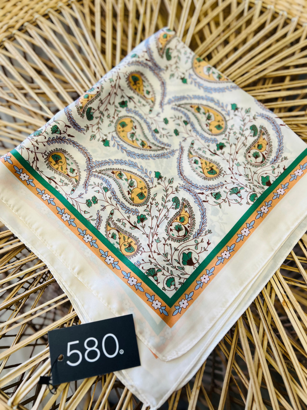 Cream Paisley Satin Square Scarf