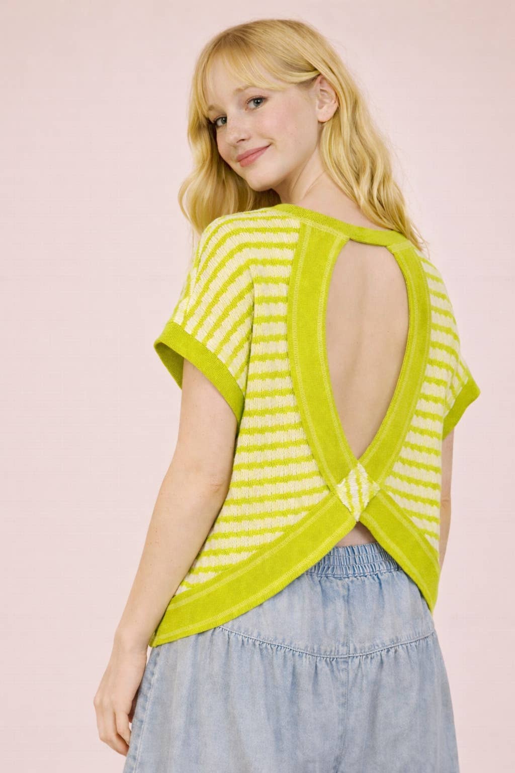580 Friday Lime Striped Open Back Top