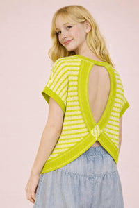 580 Friday Lime Striped Open Back Top