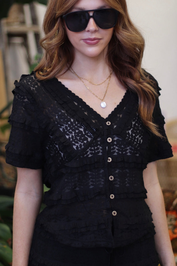 Prairie Grunge Black Lace Top