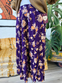 Vault Vintage | Purple Floral Button Midi Skirt 8