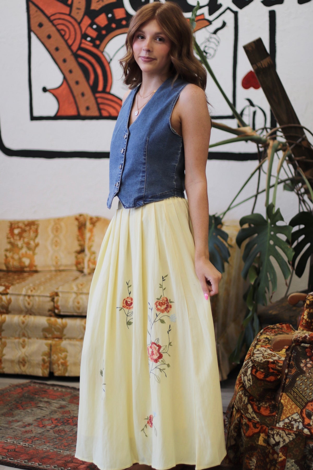 Isabella Yellow Pleated Midi Skirt