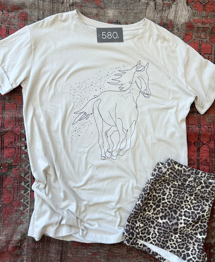 Abstract Horse Vintage-Wash Oversized Western Graphic Tee