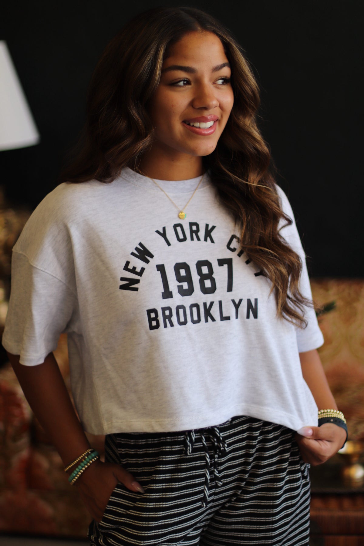 Heathered White Brooklyn Short Sleeve Sweatshirt